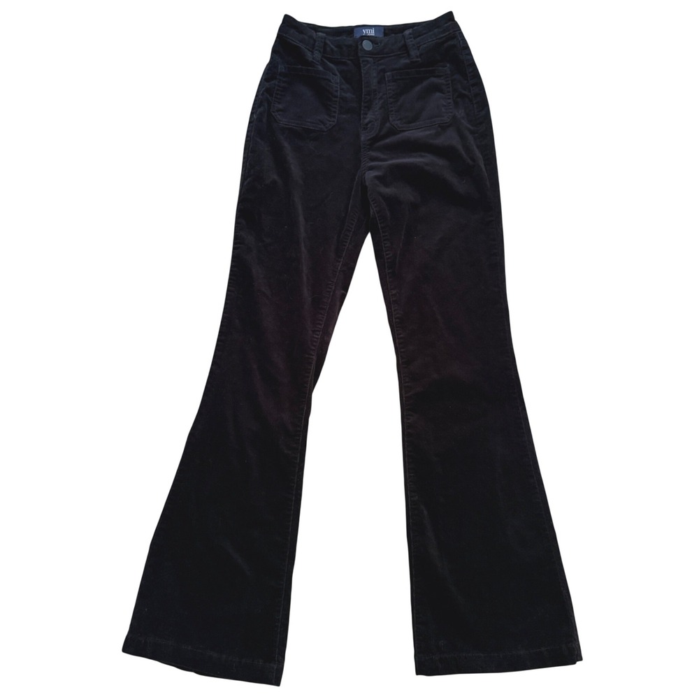 YMI Jeans Corduroy Pants Womens 5/27 Black Flare High Rise Patch Pockets Retro